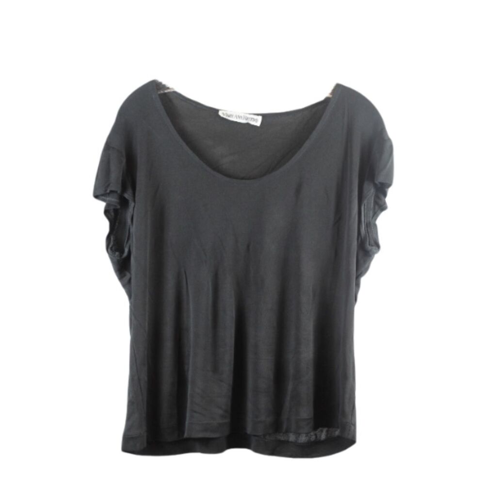 Mary Ann Restivo Black Women's Top Blouse Short Sleeve Pullover Large 048